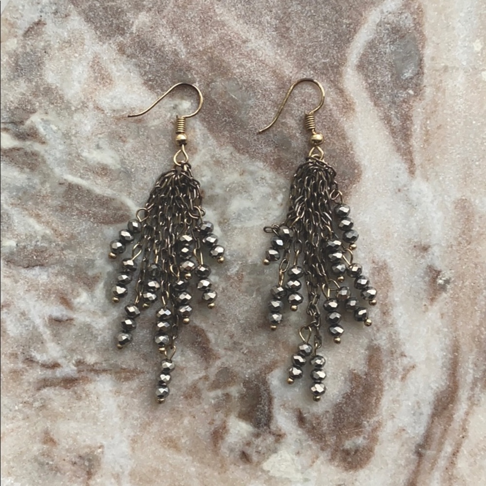 Altar’d State Beaded Tassel Earrings Dark Grey